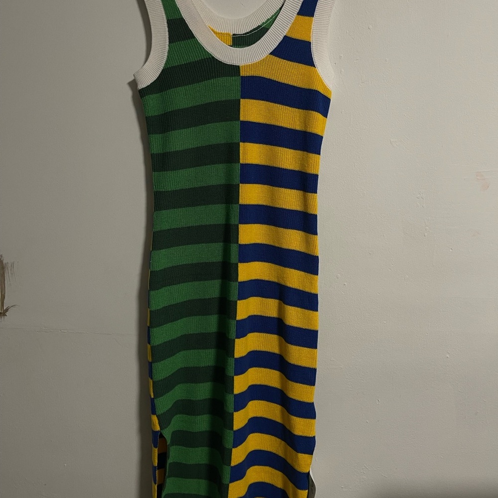 Striped Green and Yellow Knit Dress - Picture 3 of 8